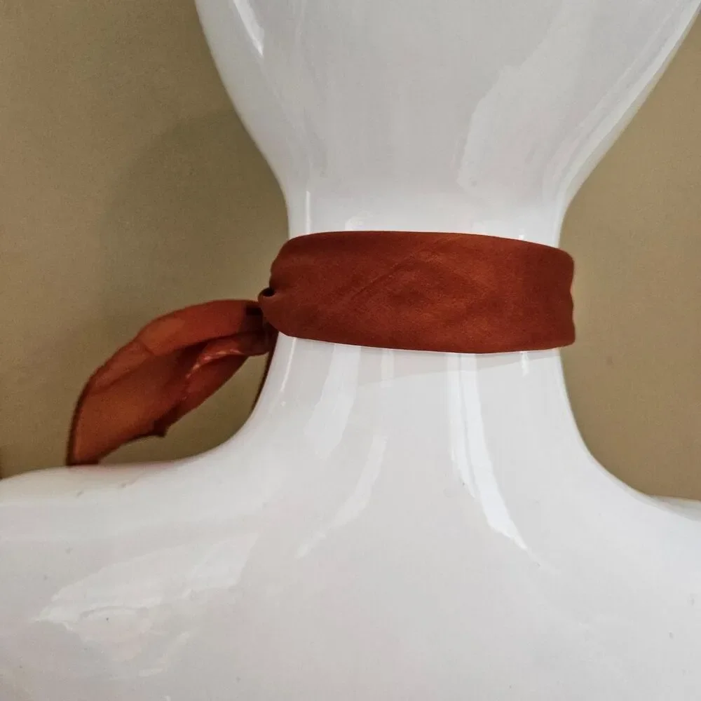 vintage boho cottagecore burnt orange square scarf rolled edges